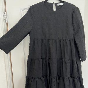 Zara Black Tiered Crinkled Dress